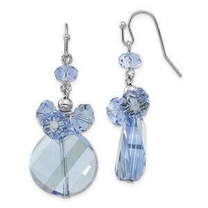 1928 Jewelry Silver-tone Light Blue Faceted Glass Bead Cluster Dangle Earrings